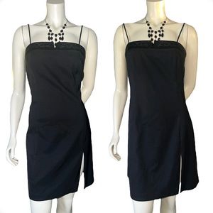 90s  Vintage | Rampage | Black Spaghetti Straps | Slit | Above Knee Sheath Dress
